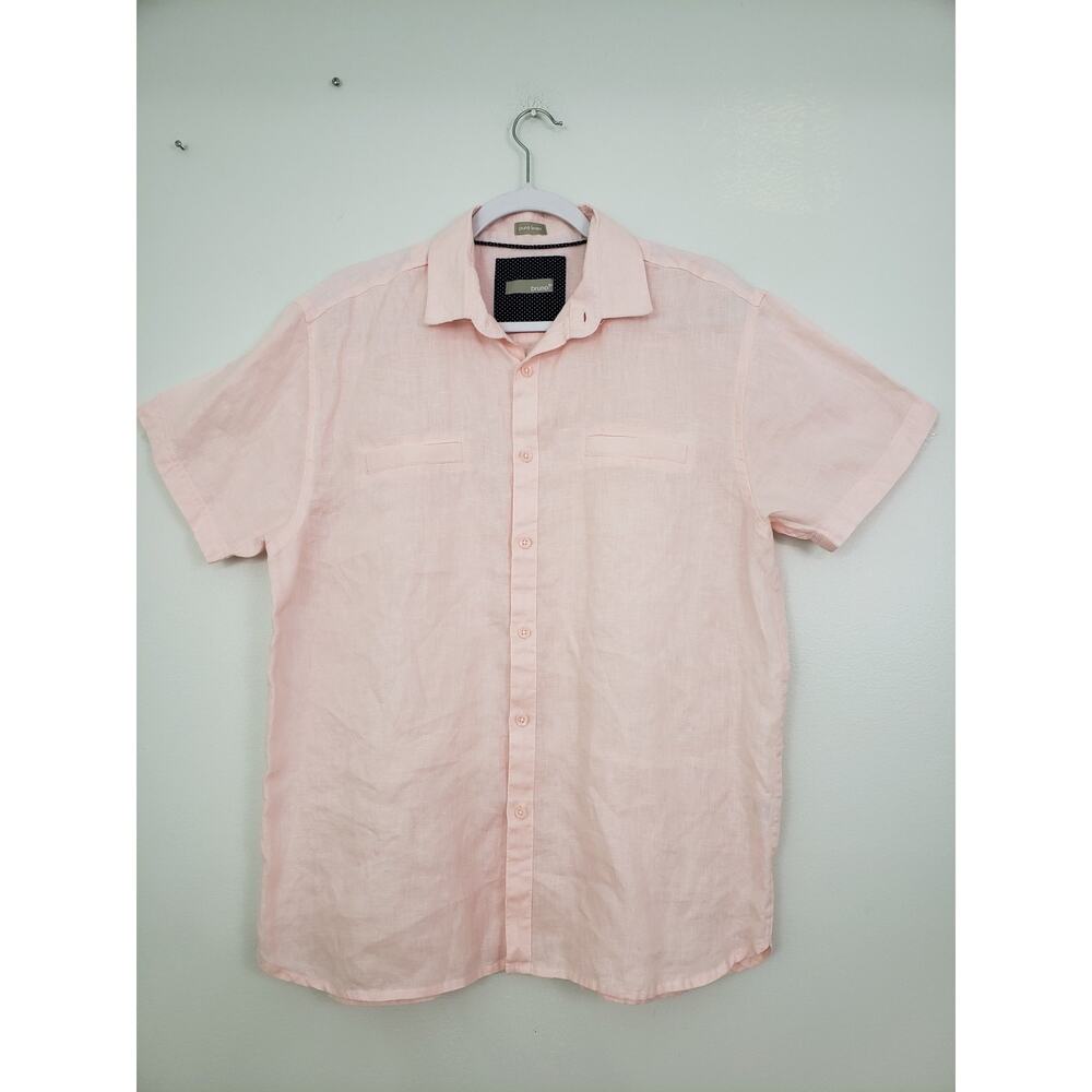 Y2K Bruno Mens Shirt Size M Pink Pure Linen Short Sleeve Button Summer Beach